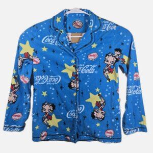 Betty Boop Coca-Cola Pajama Top, Button-Up Long Sleeve Womens Small Sleepwear